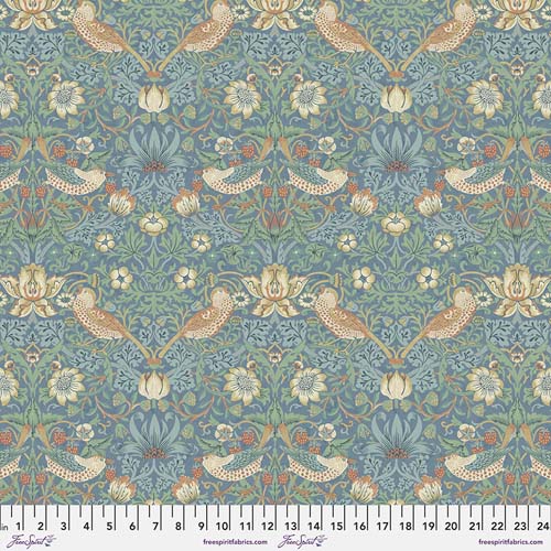 Thameside - Strawberry Thief -Marine - birds with strawberries on light teal