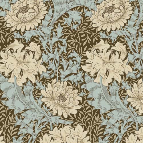 Original Morris - Chrysanthemum - Aqua - large floral in aqua cream and brown