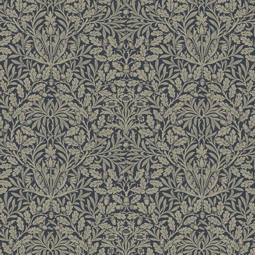 Original Morris - Pure Acorn - Ink -  tan oak branches and acorns on navy