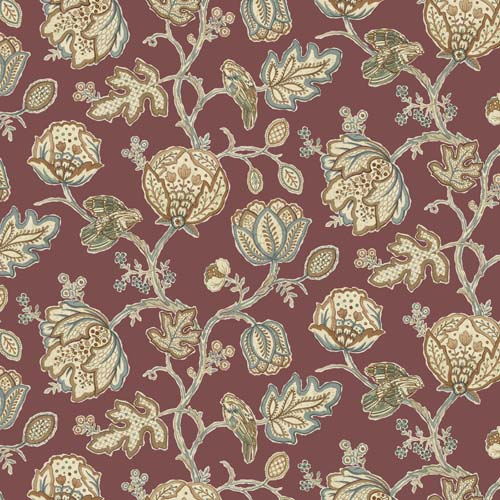 Original Morris - Theodesia -Red - cream floral design with birds on red