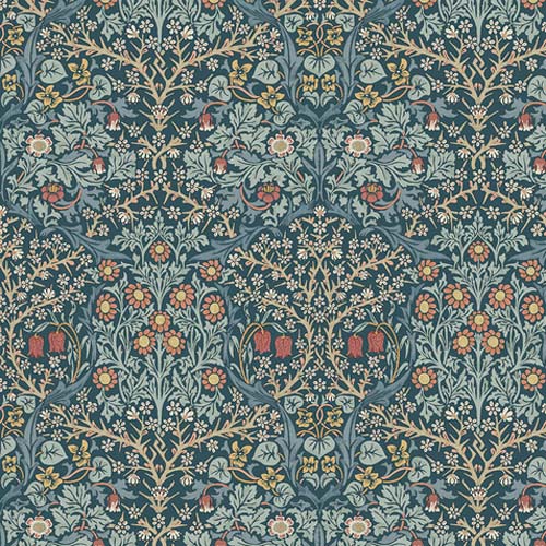 Thameside -Blackthorn - Indigo - floral on dark blue - William Morris