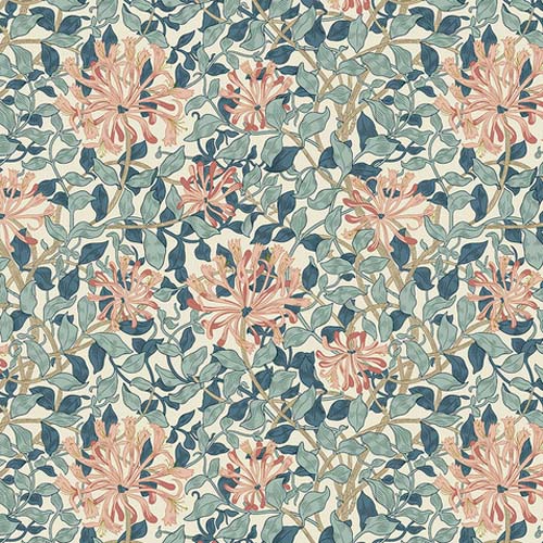 Original Morris - Honeysuckle Aqua - green foliage with pink flowers