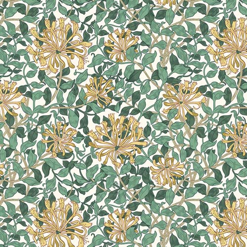 Leicester - Honeysuckle - White - green & yellow honeysuckle - William Morris