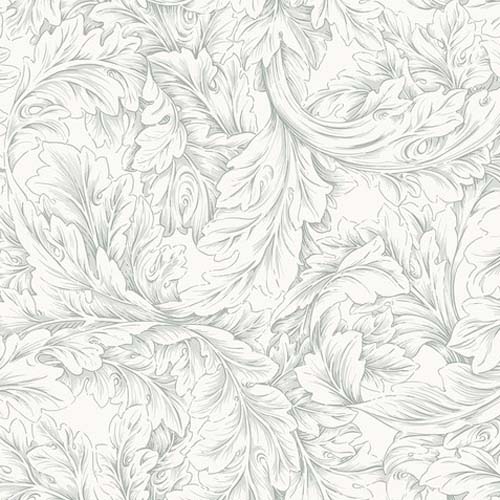 Acanthus Scroll - Silver - Large gray leaves on white