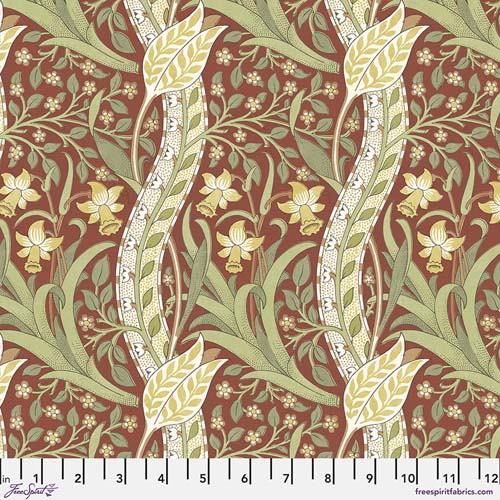 Thameside - Daffodil - Brick - Daffodils in wavy stripes on brick red