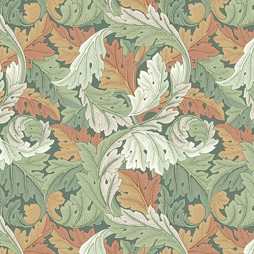 Leicester - Large Acanthus - Multi - Green,white&orange leaves- William Morris