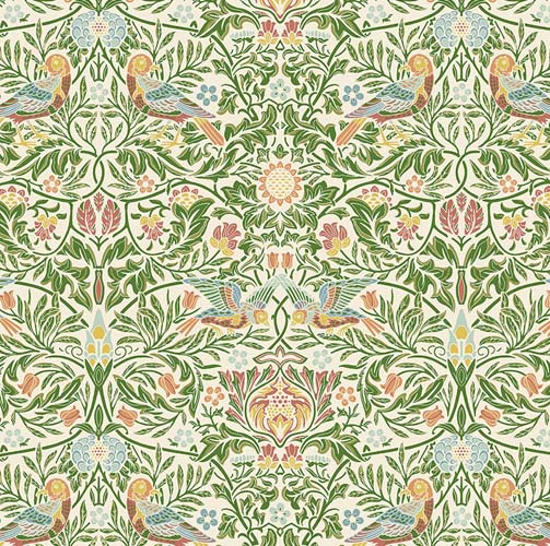Emery Walker - Bird - Boughs Green -multi colored birds & floral -William Morris