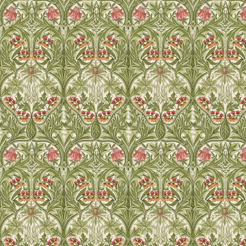 Emery Walker - Bluebell - Leaf Green - green damask w/orange - William Morris