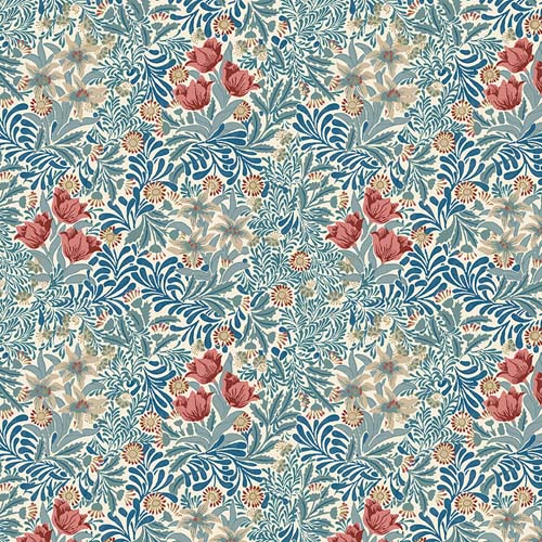 Emery Walker - Bower - Indigo - blue, tan & red floral - William Morris