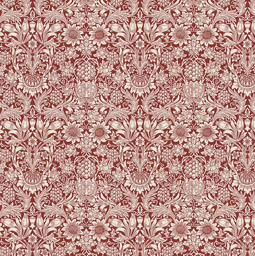 Emery Walker - Sunflower - Berry - cream on red floral - William Morris