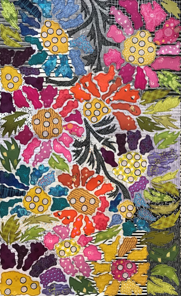 Boho Blooms - Block 3 finishes 25.5 x 41.5 floral collage by Laura Heine
