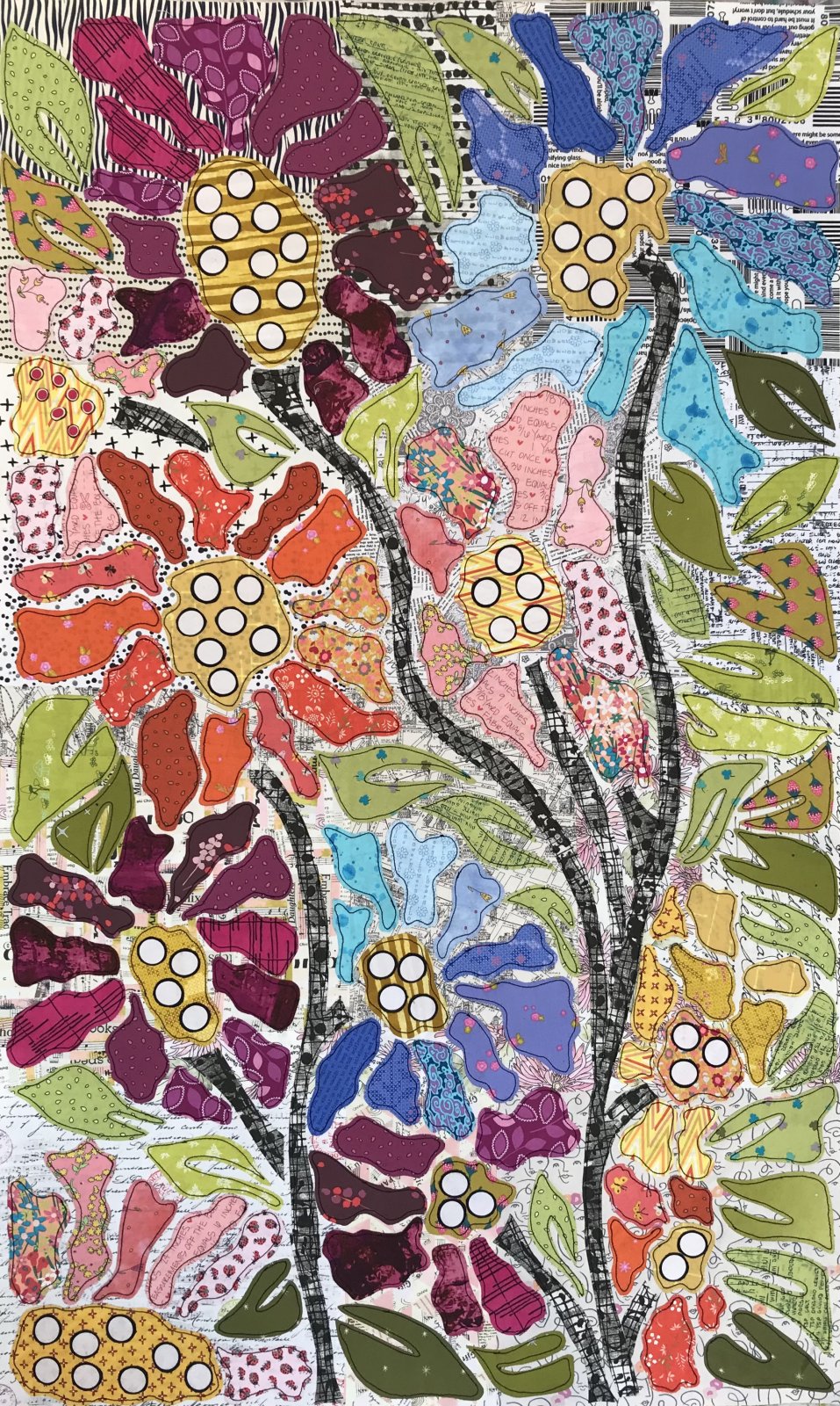 Boho Blooms - Block 1 finishes 25.5 x 41.5 floral collage by Laura Heine