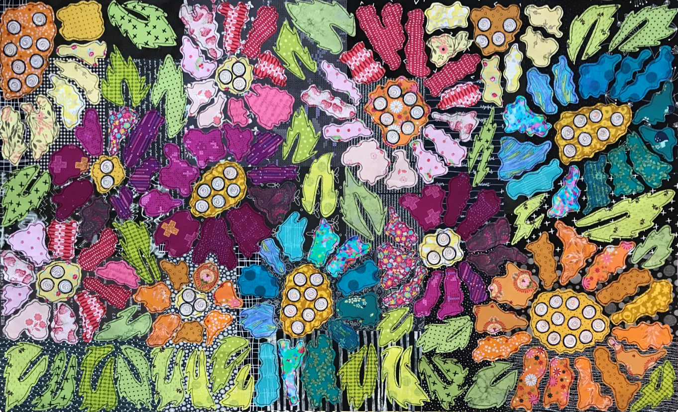 Boho Blooms - Block 2 finishes 25.5 x 41.5 floral collage by Laura Heine