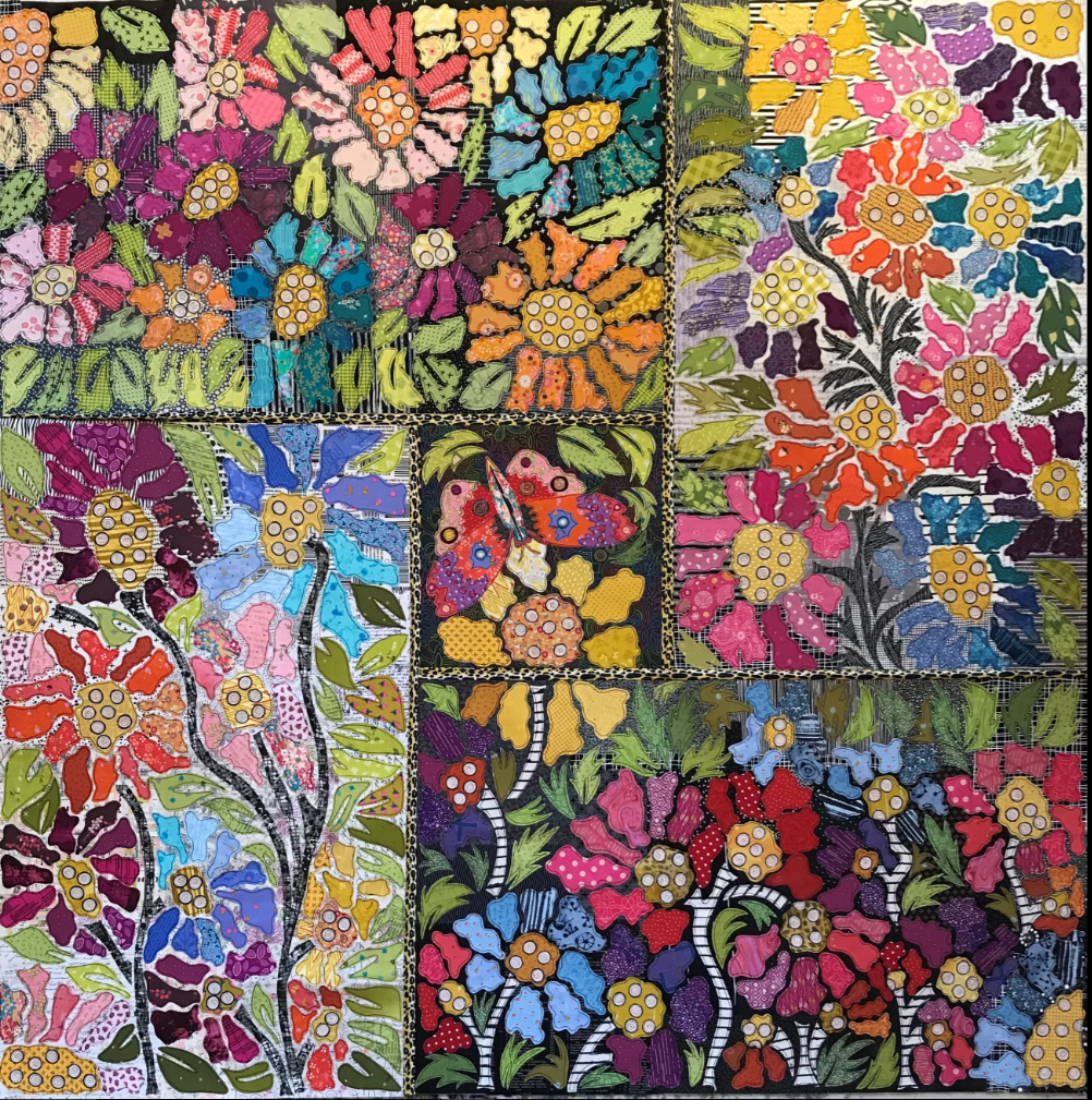 Boho Blooms - Block 5 finishes 15.5 square butterfly collage by Laura Heine