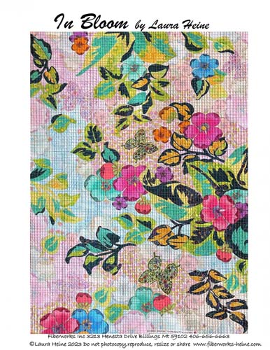 In Bloom -30 x 11 collage quilt by Laura Heine FWLHIB