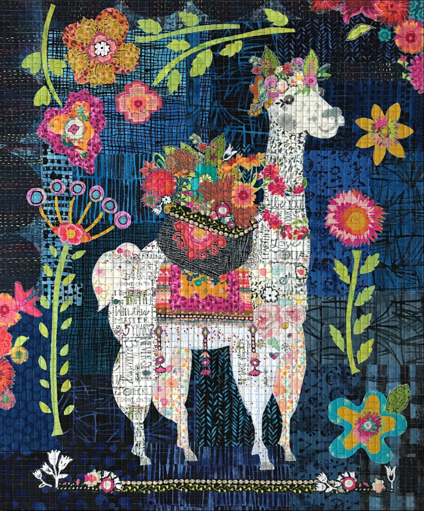 Indie...The Llama - finishes30 x 36 - collage pattern by Laura Heine