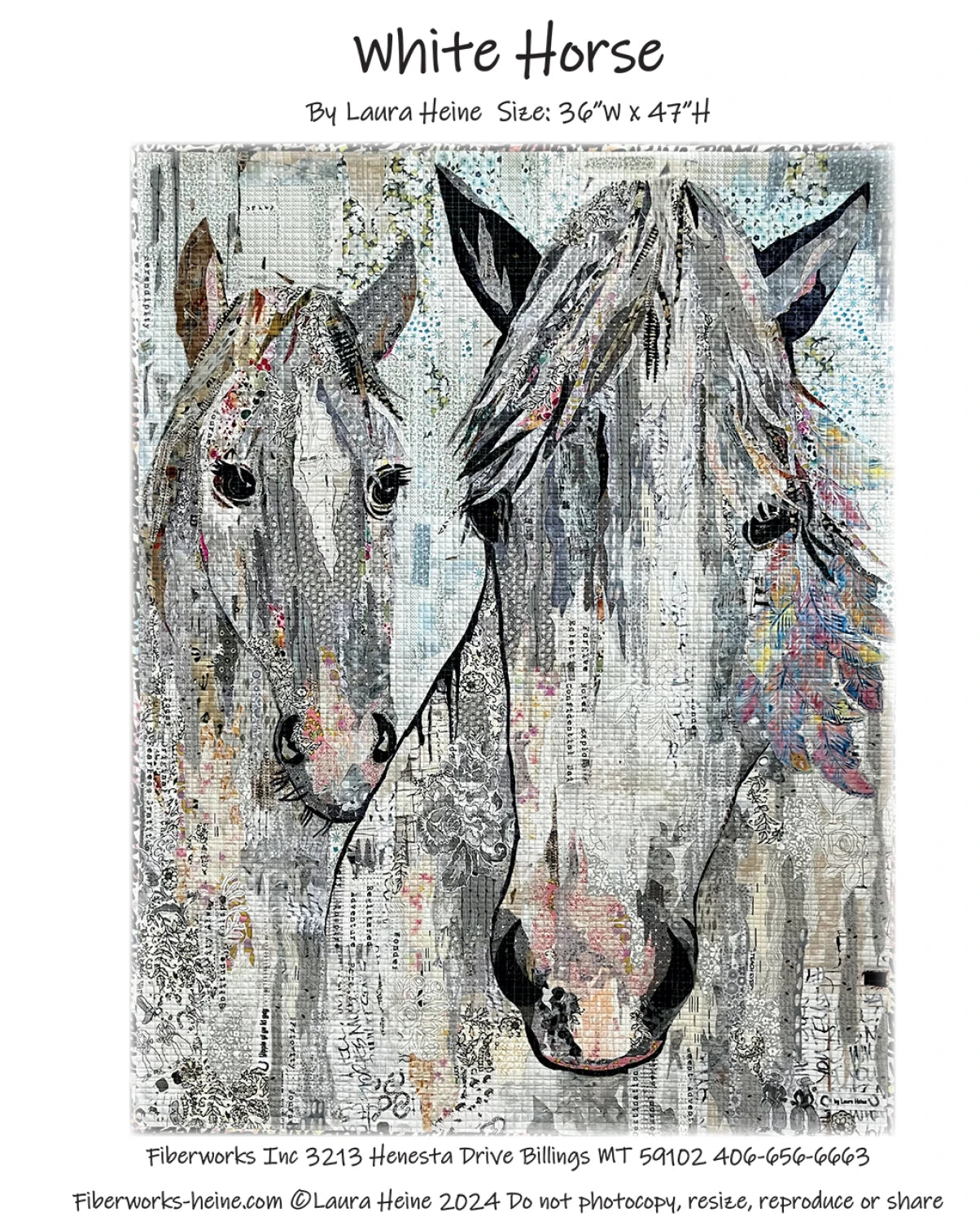 White Horse - 36x47 - collage horses by Laura Heine, Fiberworks