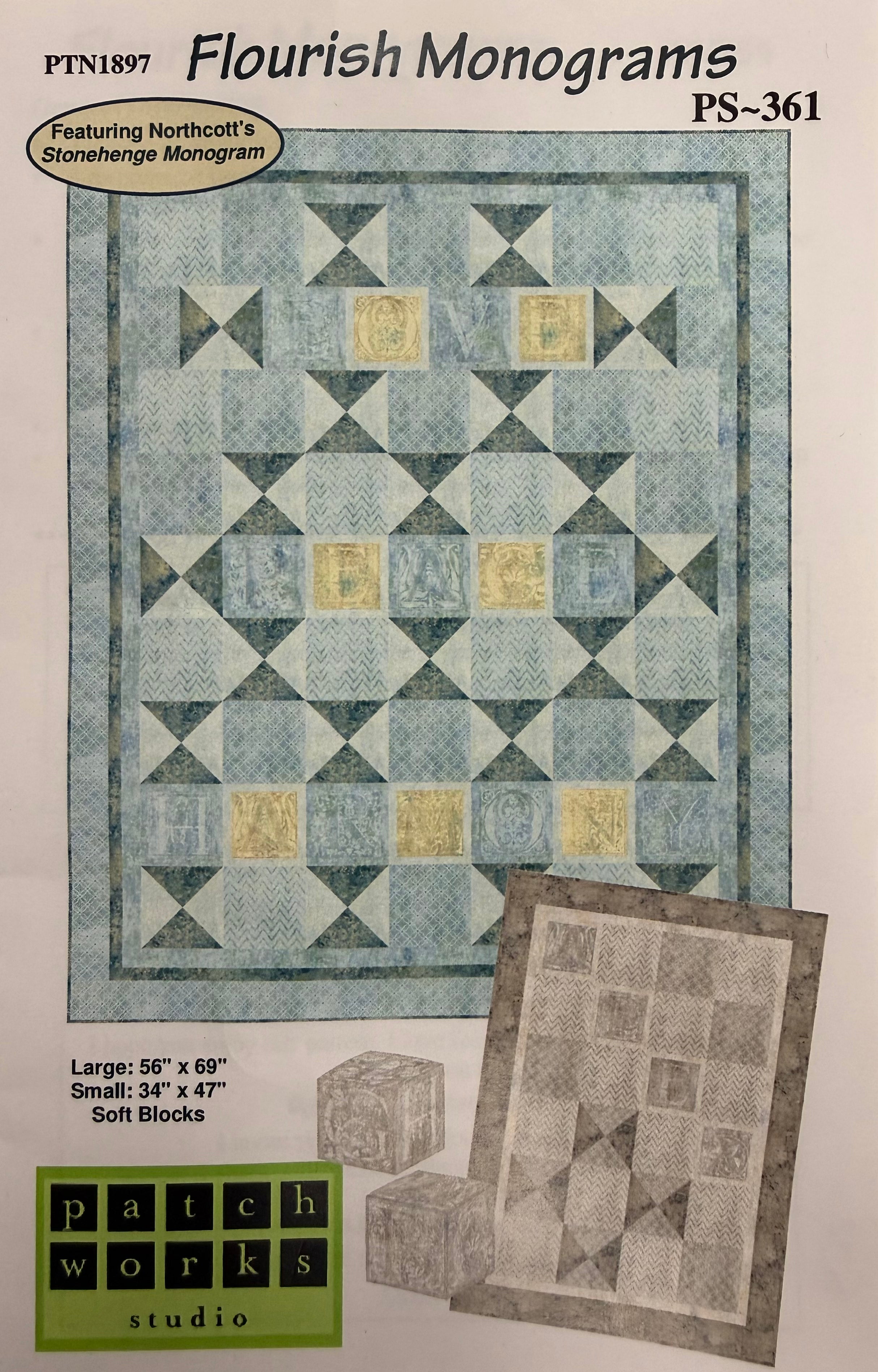 Flourish Monograms - Large 56 x 69 & Small 34 x 47 Quilts-Soft Block Patter