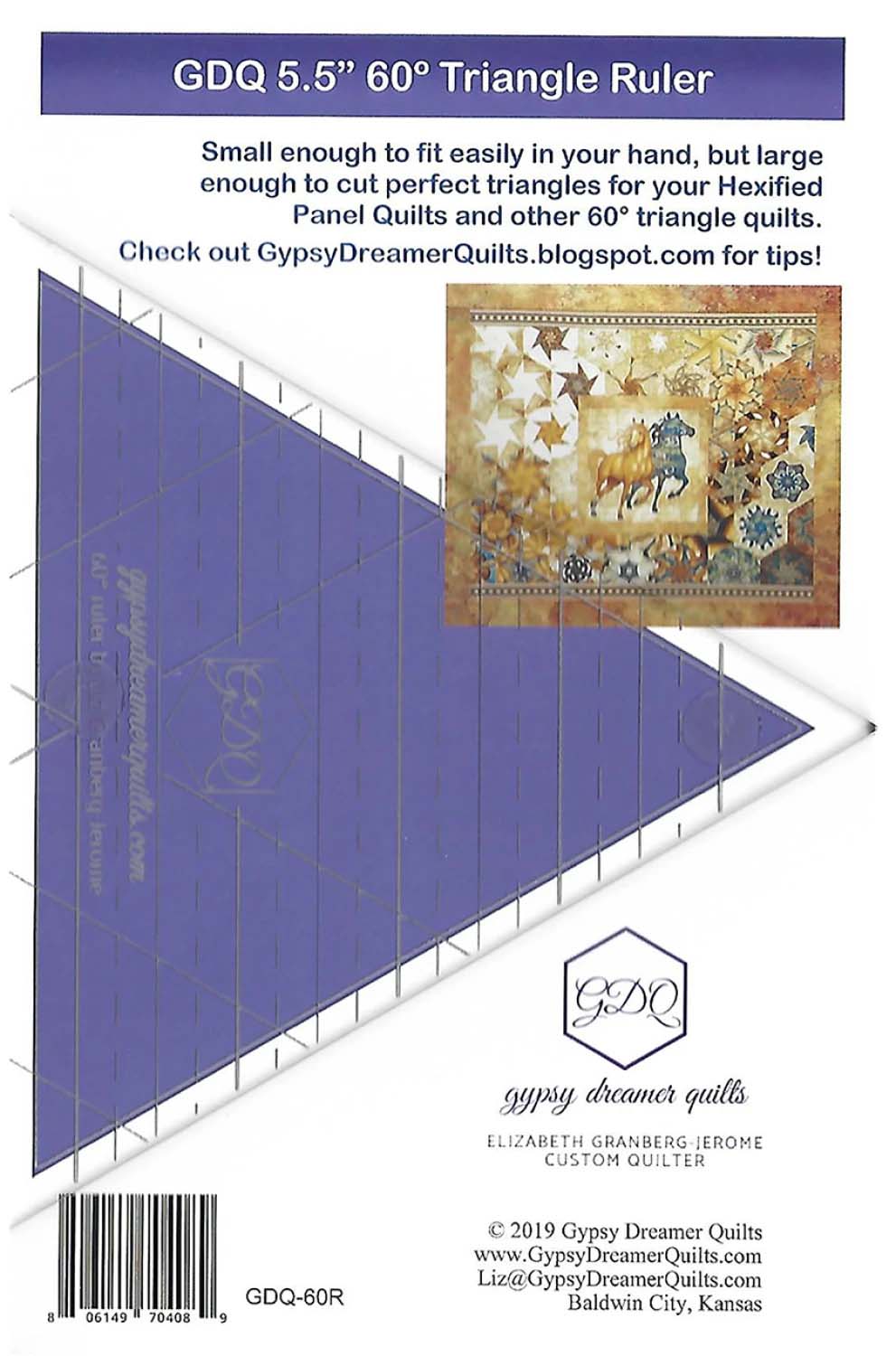 60° Triangle ruler - 5.5 great for hexified panel quilts by Gypsy Dreamer Quilts