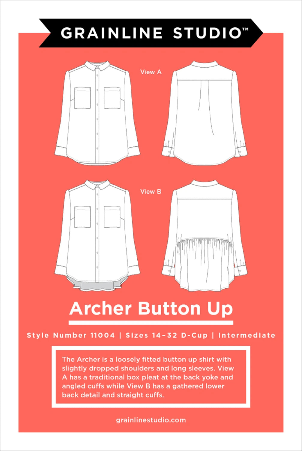 Archer Button Up pattern - sizes 14-32 D-cup by Grainline Studio