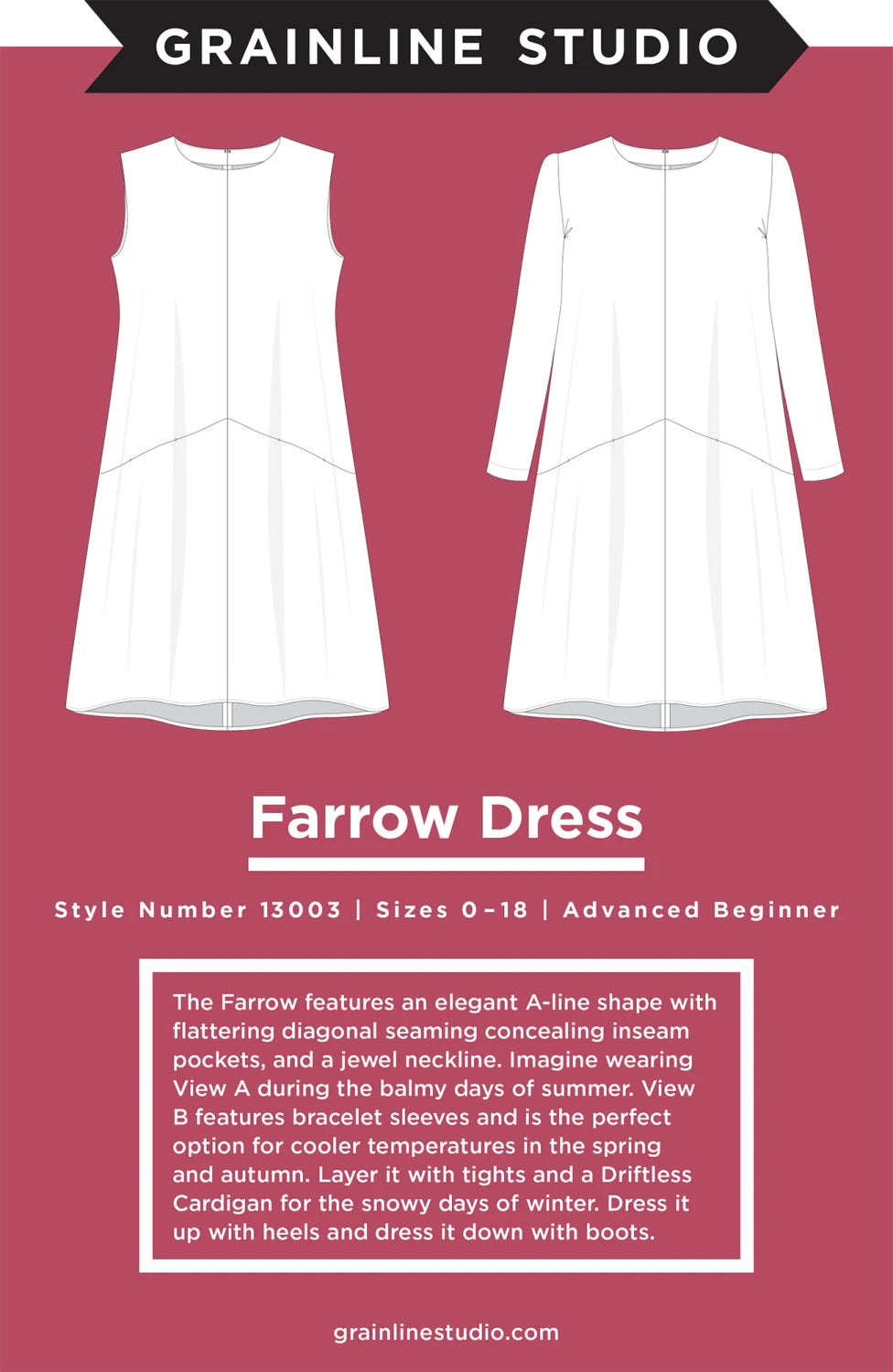 Farrow Dress pattern - sizes 0-18 - by Grainline Studio
