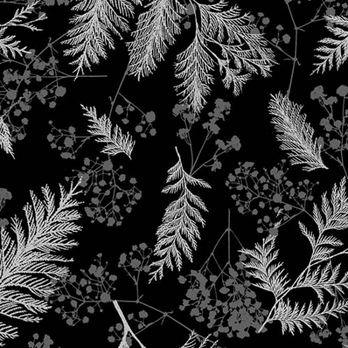 Sparkle & Fade - Black/Silver - Silver Metallic Cedar Branches on Black