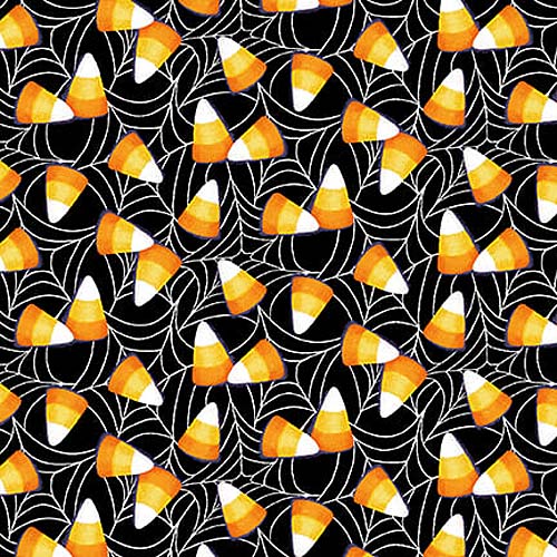 Boo Whoo! -Tossed Candy on Web - Multi - Glow in the Dark - candy corn on black