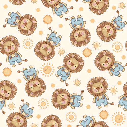 Boho Buddies - Lions - Yellow - lions in overalls on pale yellow w/ suns