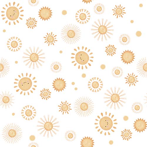 Boho Buddies - Sunshine - White - yellow suns on white