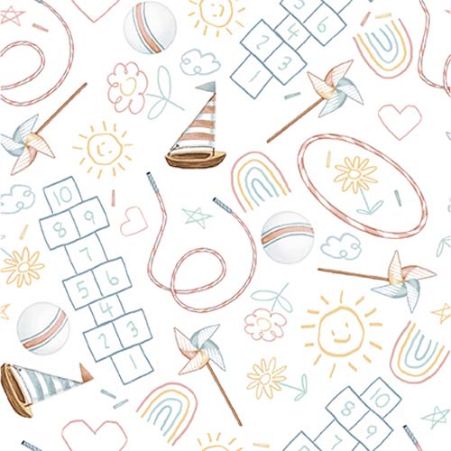 Boho Buddies - Fun & Games - White - hopscotch, pinwheel, ball. etc.