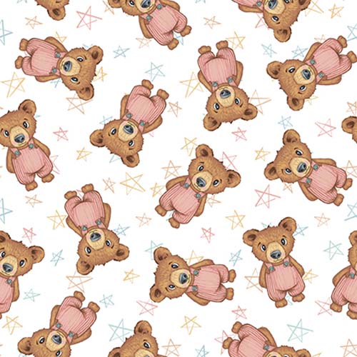 Boho Buddies - Bears - White - Bears in overalls on white w/ stars