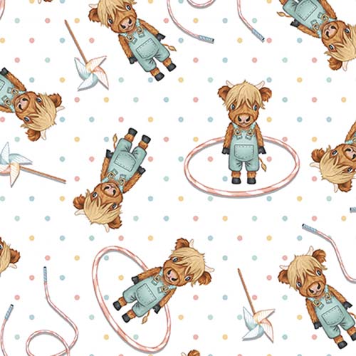 Boho Buddies - Steers - White - cows in overalls w/hula hoops on white