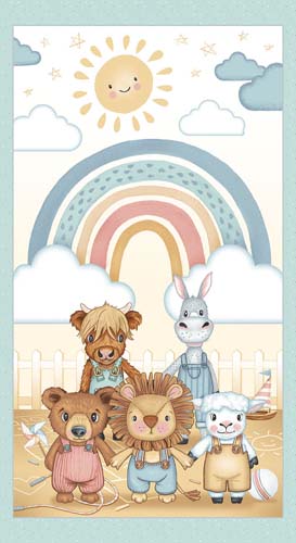 Boho Buddies - 24in. PANEL - Yellow - large panel with animal buddies