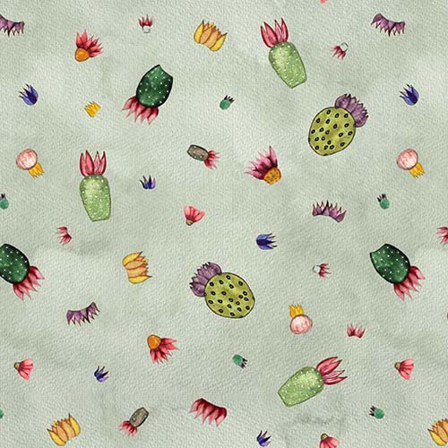 Magical Desert - Cactus Flowers - Sage - tossed cactus flowers on lt green