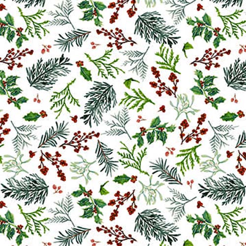 Joyful Snowmen - Branches & Berries - multi - tossed berries & sprigs on white