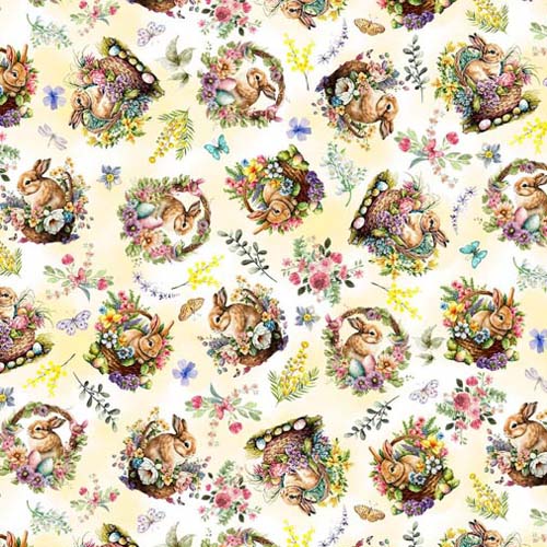 Basket Full of Blessings - Tossed Baskets - Butter - bunnies in baskets on yello