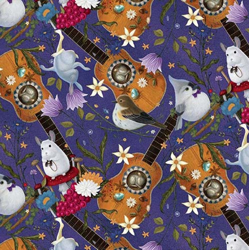 Serenade - Tossed Guitars - Periwinkle - tossed guitars & animals on blue