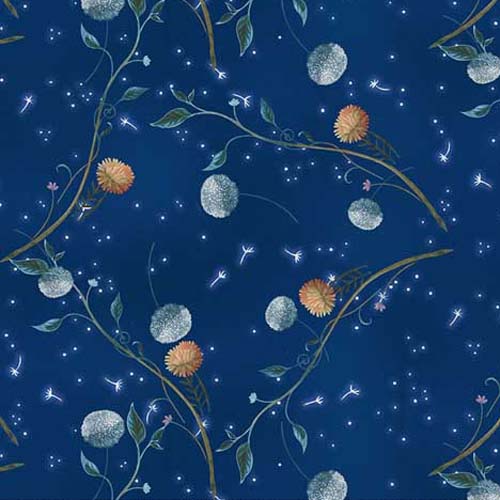 Serenade - Dandelions - Midnight Blue - dandelions & fluff on blue