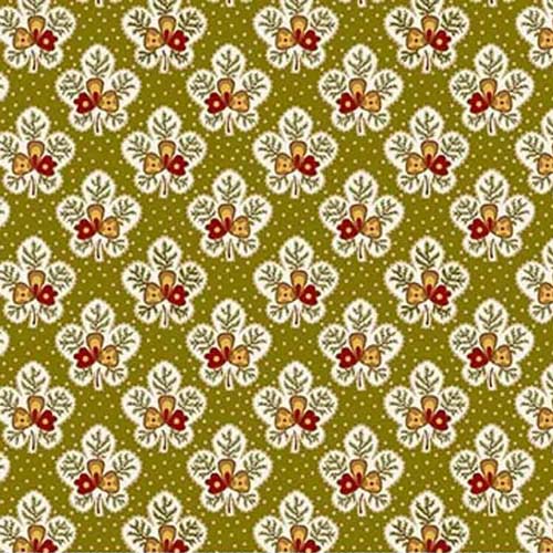 Love Struck - Leafy Blossoms - Green - cream floral on green - Kim Diehl