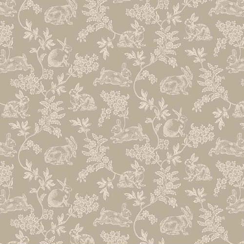 Love Struck - Meadow Toile - Gray - tone on tone floral w/ bunnies - Kim Diehl