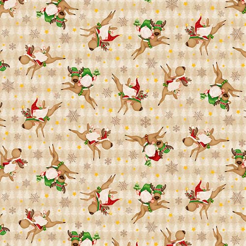 Timber Gnomies Tree Farm - Tossed Gnomies on Reindeer - Beige