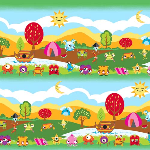 My Very Silly Monster Shapes -Border Stripe - Green - landscape w/monsters