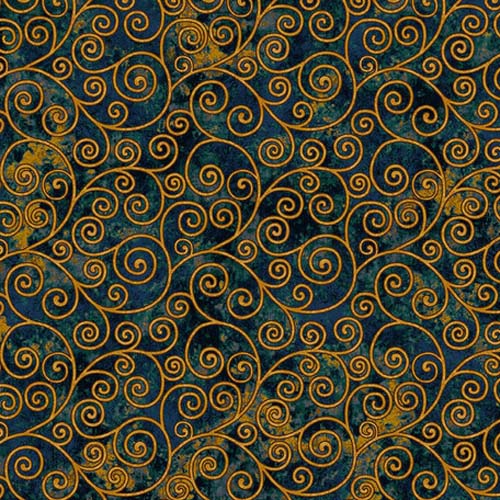 Crow-mazing - Scrolls - Indigo - gold scrollwork on dark blue