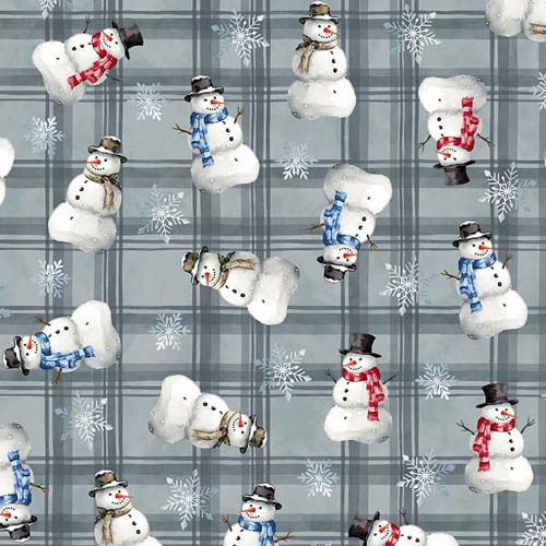 Hollyville Manor - Tossed Snowmen - Slate gray - tossed snowmen on plaid