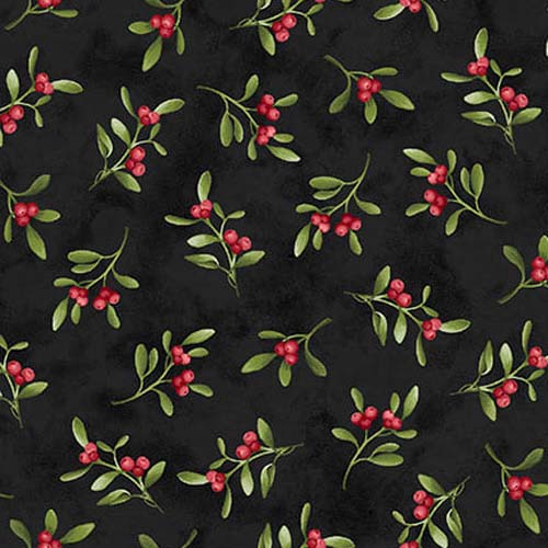Hollyville Manor - Mistletoe Toss - Black - tossed berry sprigs on black