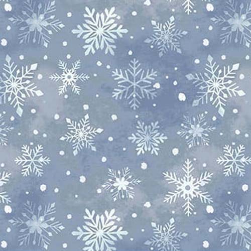 Hollyville Manor - Snowflake Light- Slate Gray - white snowflakes on blue gray