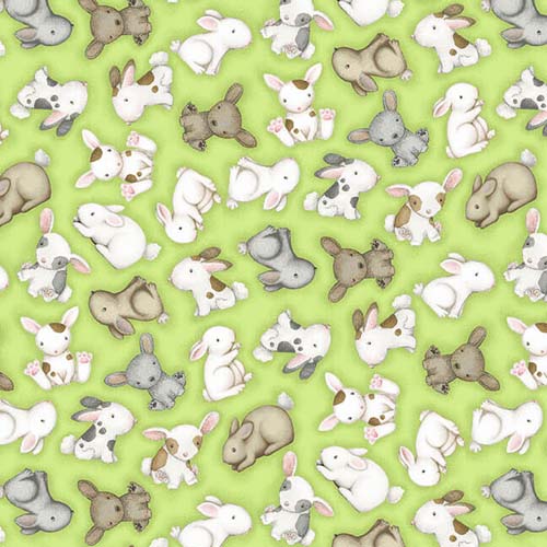 Farm Babies - Tossed Bunnies -Green - tossed bunnies on light green