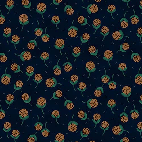 Scraps of Kindness - DandelionOrbs - Navy- brown flowers on navy- Kim Diehl