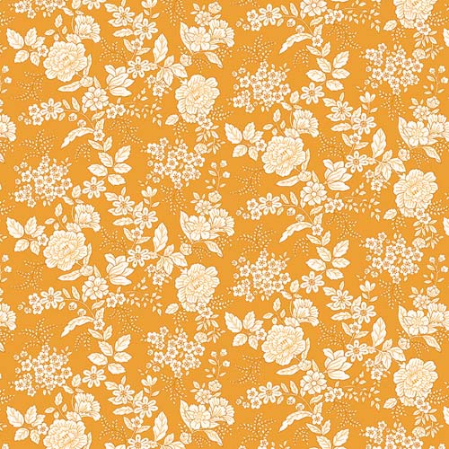 Tranquility - Floral - Orange-  cream floral on orange by Kim Diehl
