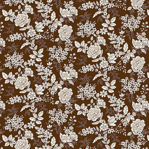 Tranquility - Floral - Brown - cream floral on brown by Kim Diehl